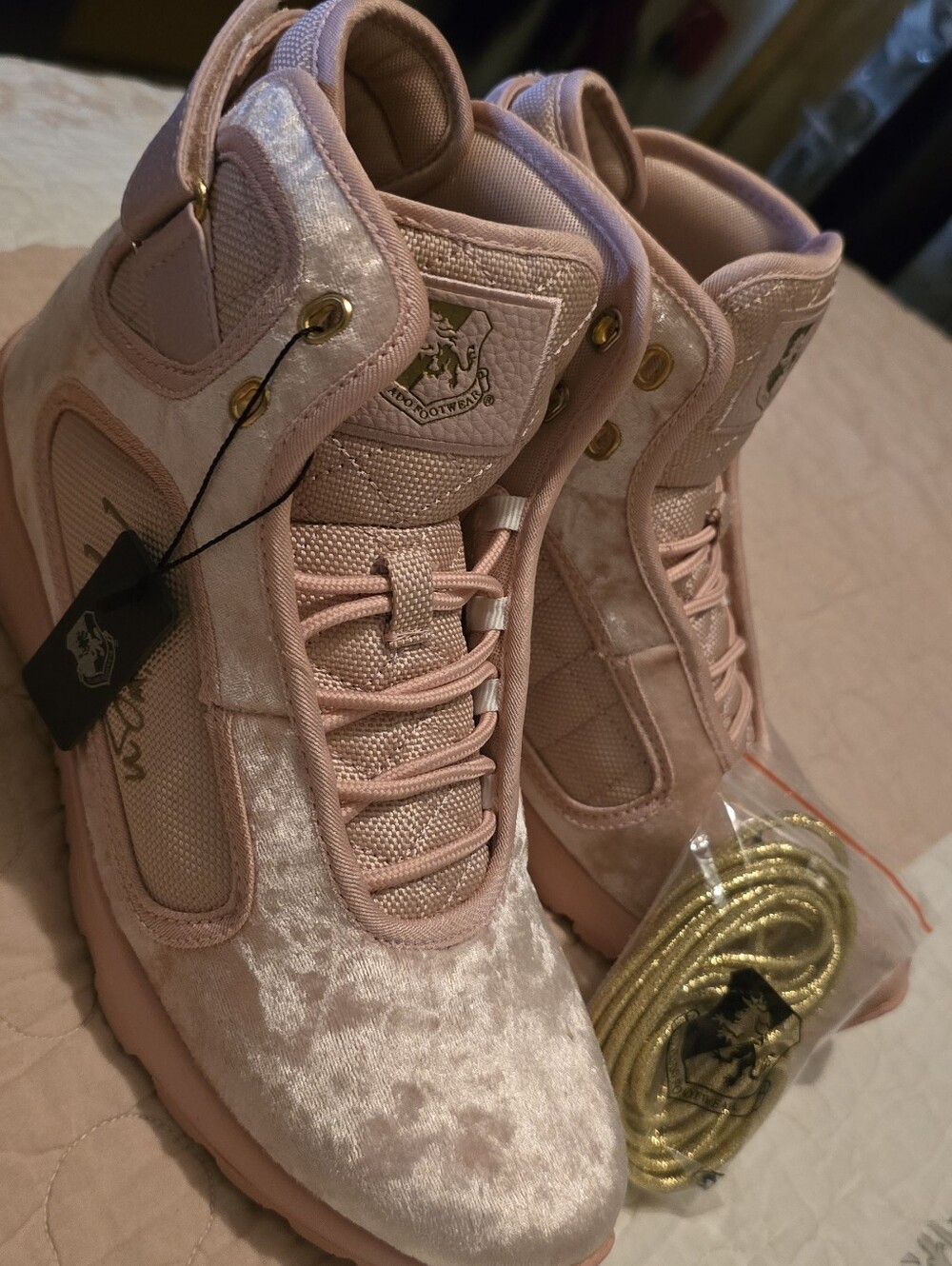 VLADO Womens Velvet High-Top Sneakers in Pink